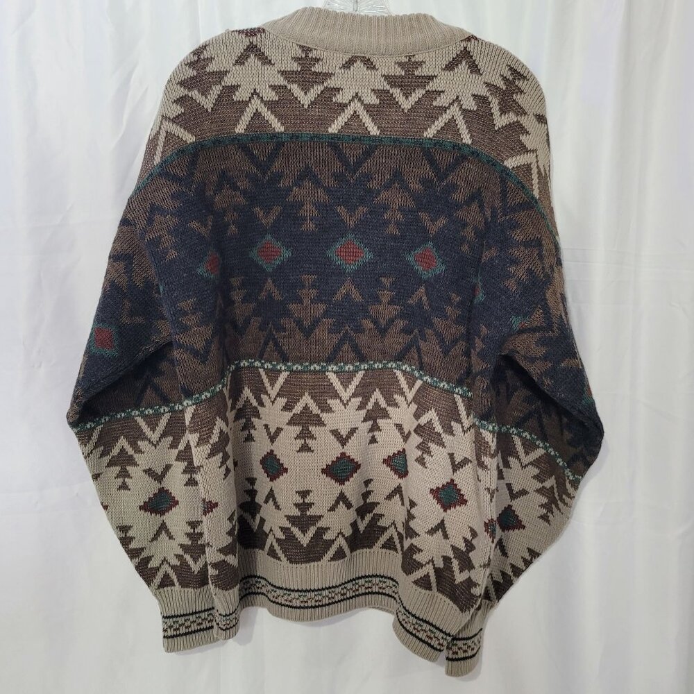 VTG The Italian Sweater Co Men's Brown Geometric Knit Crewneck Sweater Size L - Picture 2 of 9